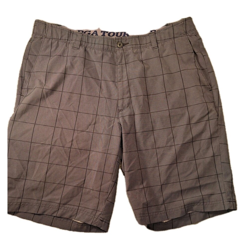 PGA Tour Shorts Mens Size 38 Gray Plaid Chino Golf